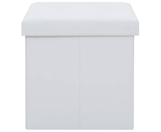Taburet de depozitare pliabil, alb, piele ecologică, 6 image