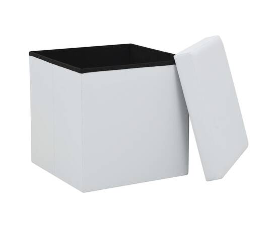 Taburete de depozitare pliabile, 2 buc., alb, piele ecologică, 5 image
