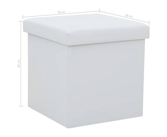 Taburete de depozitare pliabile, 2 buc., alb, piele ecologică, 9 image