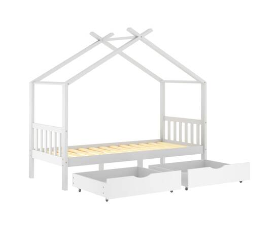 Cadru de pat copii, cu sertare, alb, 90x200 cm, lemn masiv pin, 5 image