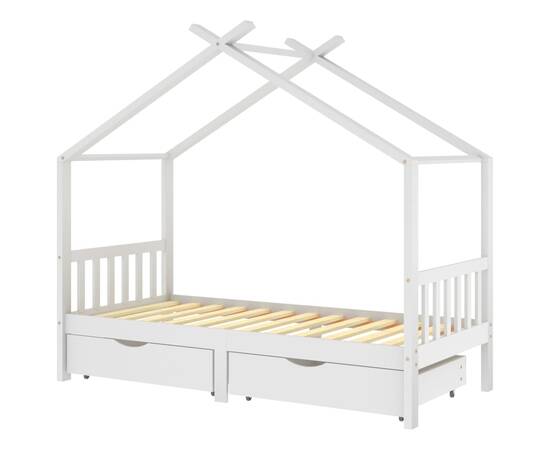 Cadru de pat copii, cu sertare, alb, 90x200 cm, lemn masiv pin, 2 image