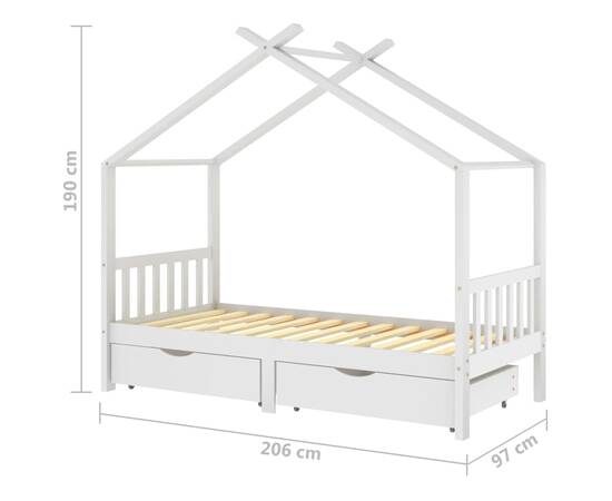 Cadru de pat copii, cu sertare, alb, 90x200 cm, lemn masiv pin, 7 image