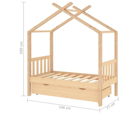 Cadru pat de copii, cu un sertar, 70x140 cm, lemn masiv de pin, 7 image