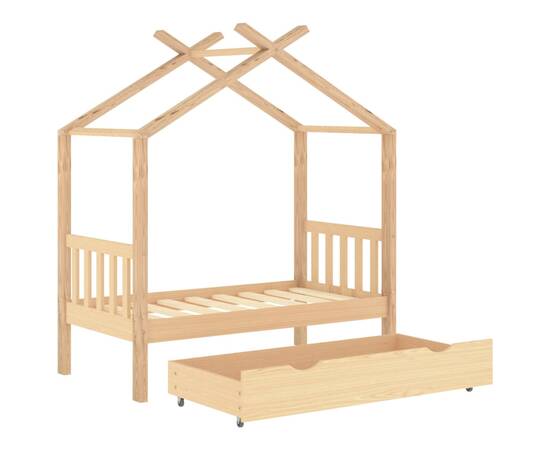 Cadru pat de copii, cu un sertar, 70x140 cm, lemn masiv de pin, 5 image
