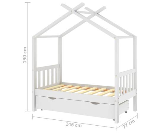 Cadru pat de copii cu un sertar, alb, 70x140 cm, lemn masiv pin, 7 image