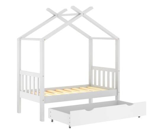 Cadru pat de copii cu un sertar, alb, 70x140 cm, lemn masiv pin, 5 image