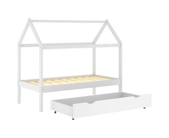 Cadru pat de copii cu un sertar, alb, 80x160 cm, lemn masiv pin, 5 image