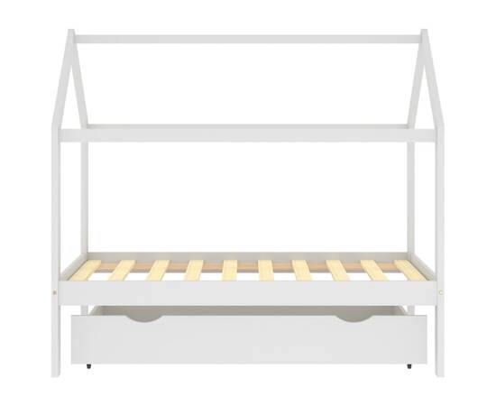 Cadru pat de copii cu un sertar, alb, 80x160 cm, lemn masiv pin, 3 image