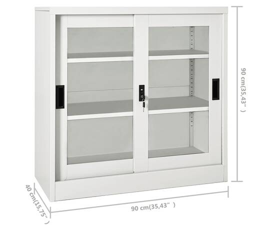 Dulap cu ușă glisantă, gri deschis, 90x40x90 cm, oțel, 9 image