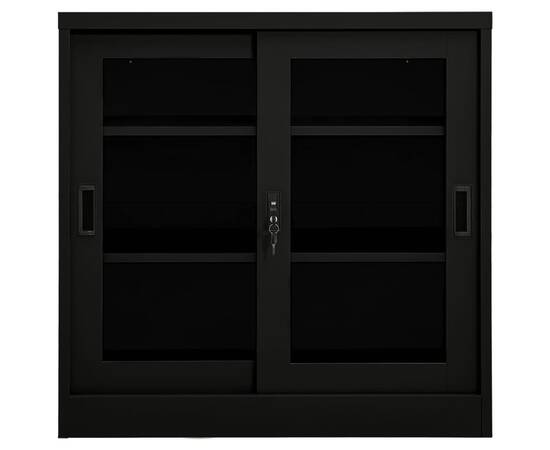 Dulap cu ușă glisantă, negru, 90x40x90 cm, oțel, 4 image
