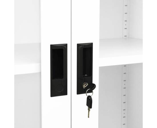 Dulap de birou, alb, 90x40x180 cm, oțel și sticlă securizată, 2 image