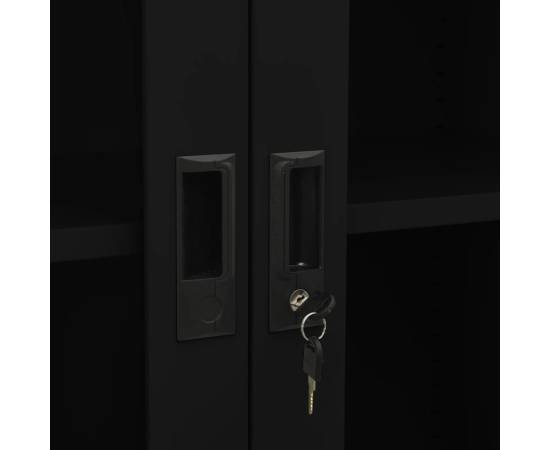 Dulap de birou, negru, 90x40x180 cm, oțel/sticlă securizată, 2 image