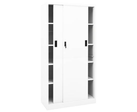 Dulap de birou cu ușă glisantă, alb, 90x40x180 cm, oțel, 4 image