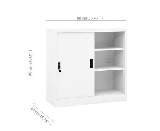 Dulap de birou cu ușă glisantă, alb, 90x40x90 cm, oțel, 8 image