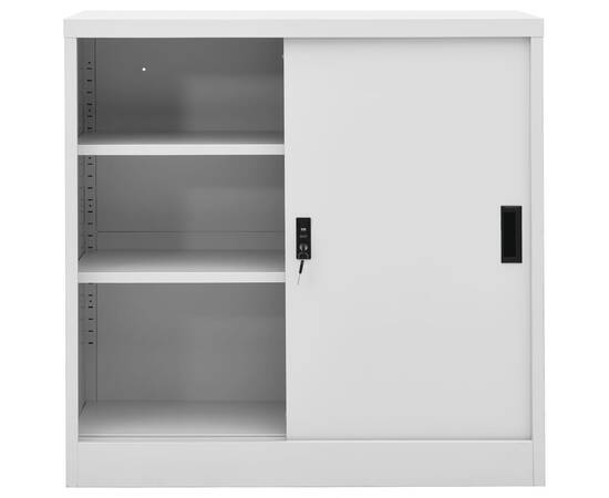 Dulap de birou cu ușă glisantă, gri deschis, 90x40x90 cm, oțel, 4 image