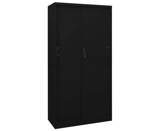 Dulap de birou cu ușă glisantă, negru, 90x40x180 cm, oțel