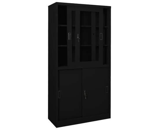 Dulap de birou cu ușă glisantă, negru, 90x40x180 cm, oțel, 6 image