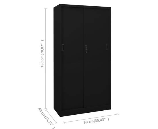 Dulap de birou cu ușă glisantă, negru, 90x40x180 cm, oțel, 9 image