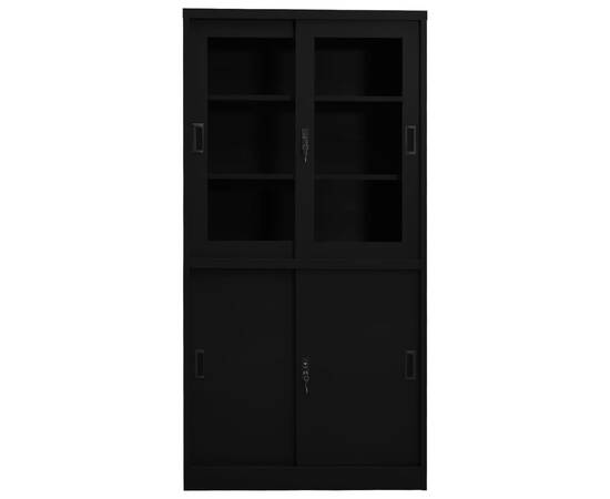 Dulap de birou cu ușă glisantă, negru, 90x40x180 cm, oțel, 3 image
