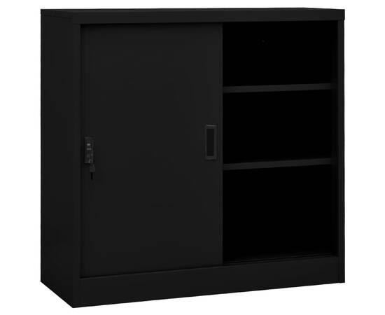 Dulap de birou cu ușă glisantă, negru, 90x40x90 cm, oțel
