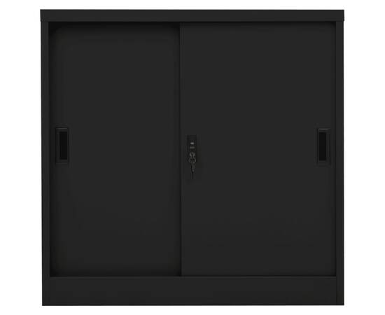 Dulap de birou cu ușă glisantă, negru, 90x40x90 cm, oțel, 3 image