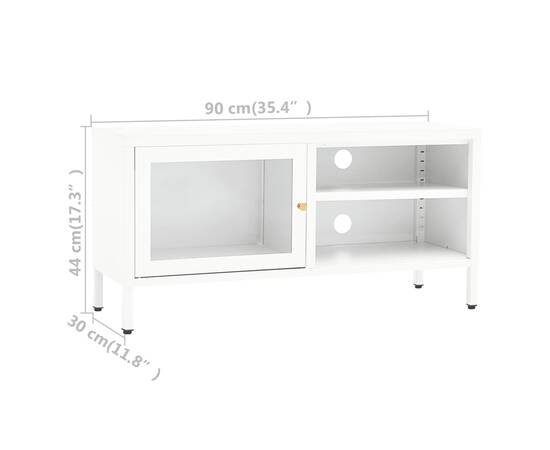Dulap tv, alb, 90x30x44 cm, oțel și sticlă, 10 image