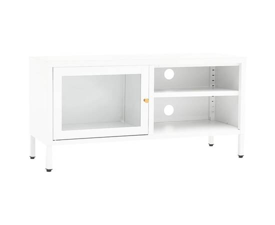 Dulap tv, alb, 90x30x44 cm, oțel și sticlă, 2 image