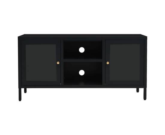 Dulap tv, negru, 105x35x52 cm, oțel și sticlă, 5 image