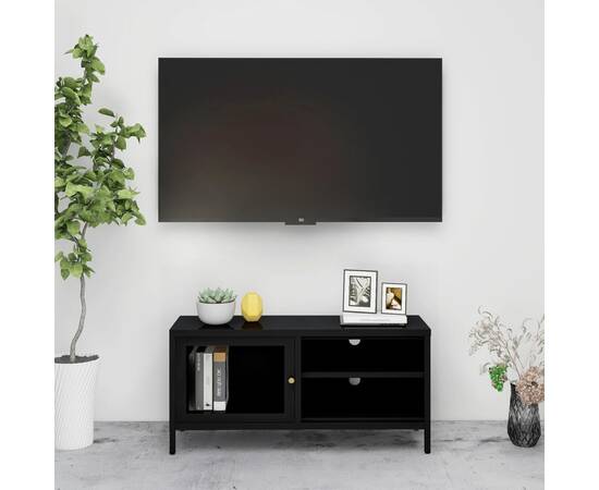 Dulap tv, negru, 90x30x44 cm, oțel și sticlă