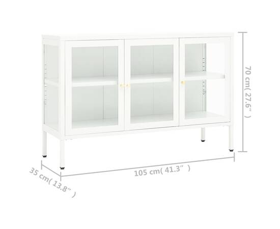 Servantă, alb, 105x35x70 cm, oțel și sticlă, 10 image