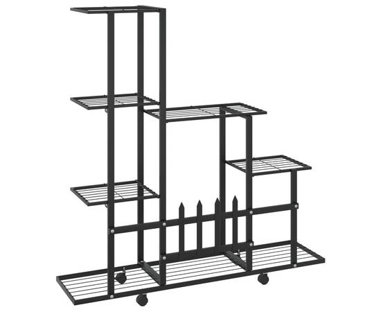 Suport pentru flori cu roți, 94,5x25x92,5 cm, negru, metal, 5 image