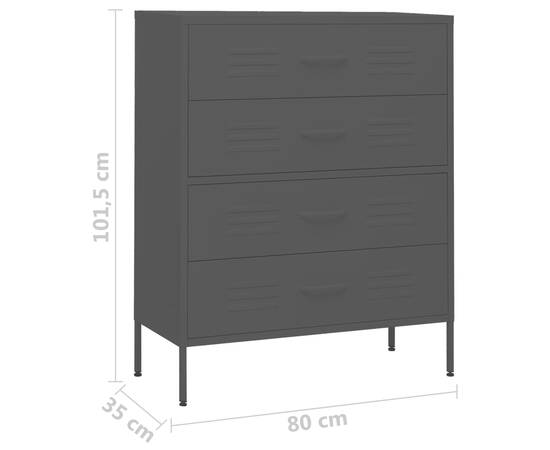 Comodă cu sertare, negru, 80x35x101,5 cm, oțel, 10 image
