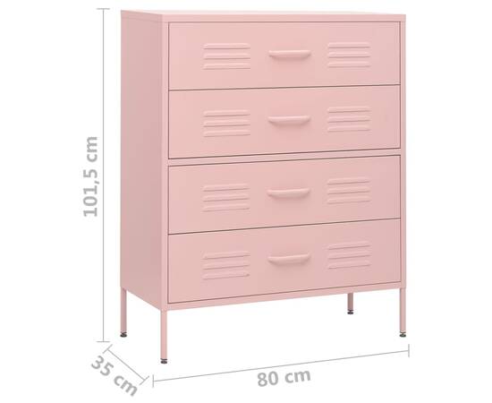 Comodă cu sertare, roz, 80x35x101,5 cm, oțel, 10 image