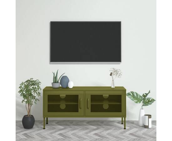Comodă tv, verde măsliniu, 105x35x50 cm, oțel