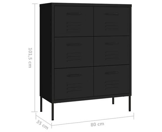 Dulap cu sertare, negru, 80x35x101,5 cm, oțel, 9 image
