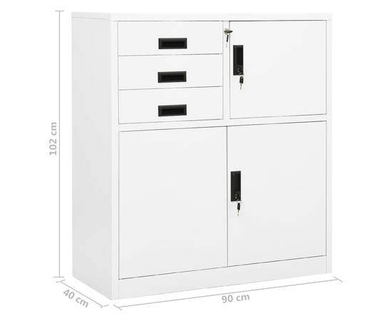 Dulap de birou, alb, 90x40x102 cm, oțel, 10 image