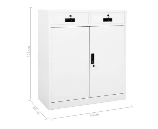 Dulap de birou, alb, 90x40x102 cm, oțel, 11 image