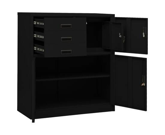 Dulap de birou, negru, 90x40x102 cm, oțel, 7 image