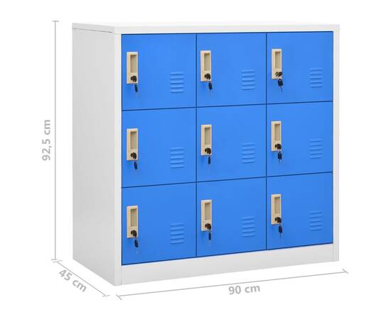 Dulap de vestiar, gri deschis și albastru, 90x45x92,5 cm, oțel, 8 image
