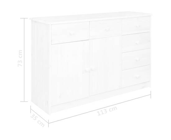 Servantă cu 6 sertare, alb, 113x35x73 cm, lemn masiv de pin, 7 image