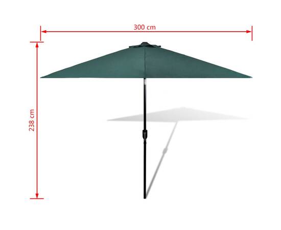 Umbrelă de soare cu stâlp din oțel 3 m, verde, 6 image