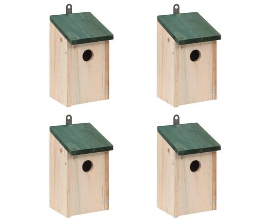 Căsuțe de păsări, 4 buc., 12 x 12 x 22 cm, lemn