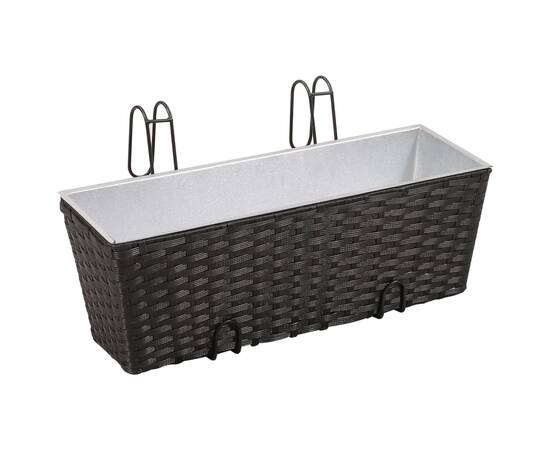 Jardinieră din ratan pentru balcon, 50 cm, 2 buc, negru, 2 image