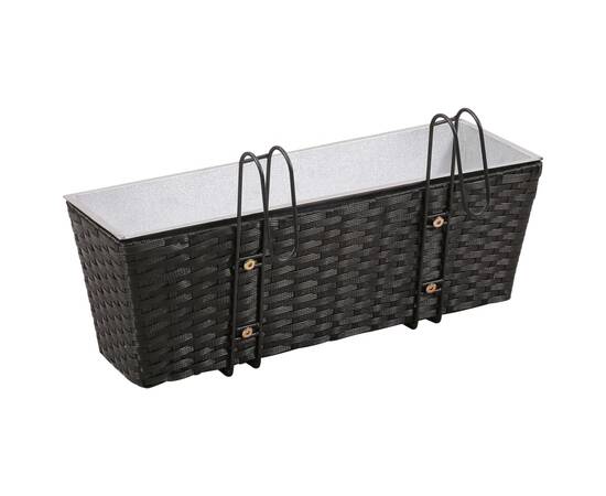 Jardinieră din ratan pentru balcon, 50 cm, 2 buc, negru, 4 image