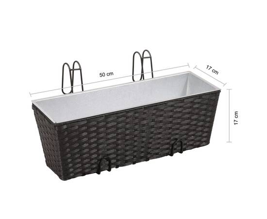 Jardinieră din ratan pentru balcon, 50 cm, 2 buc, negru, 8 image