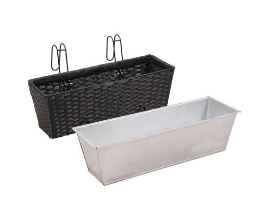 Jardinieră din ratan pentru balcon, 50 cm, 2 buc, negru, 5 image