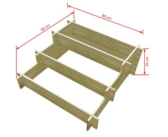 Jardinieră cu 3 niveluri, 90 x 90 x 35 cm, lemn tratat, 4 image