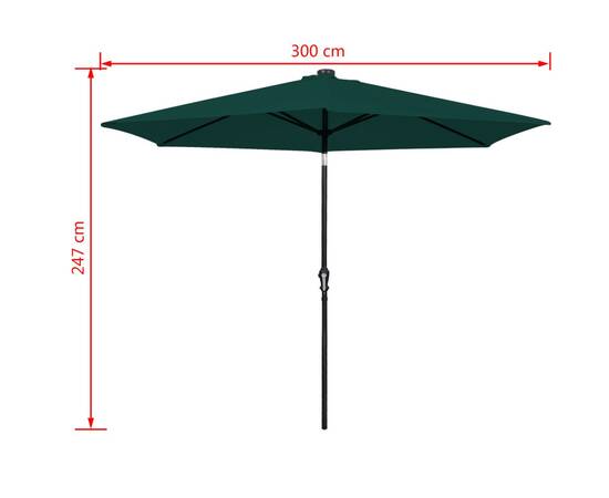 Umbrelă de exterior cu led-uri 3 m, verde, 10 image