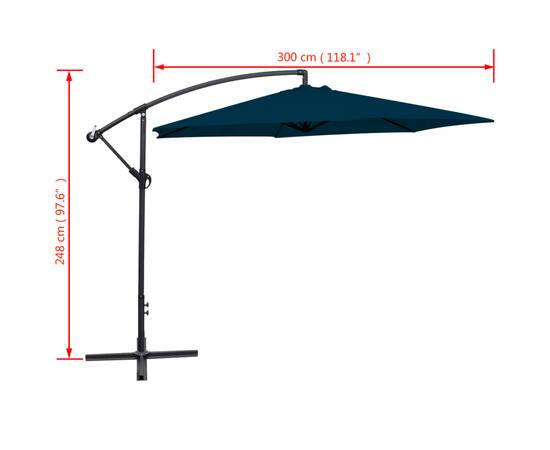 Umbrelă de soare suspendată, 3 m, albastru, 8 image