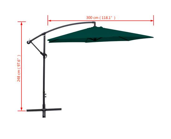 Umbrelă de soare suspendată, 3 m, verde, 8 image